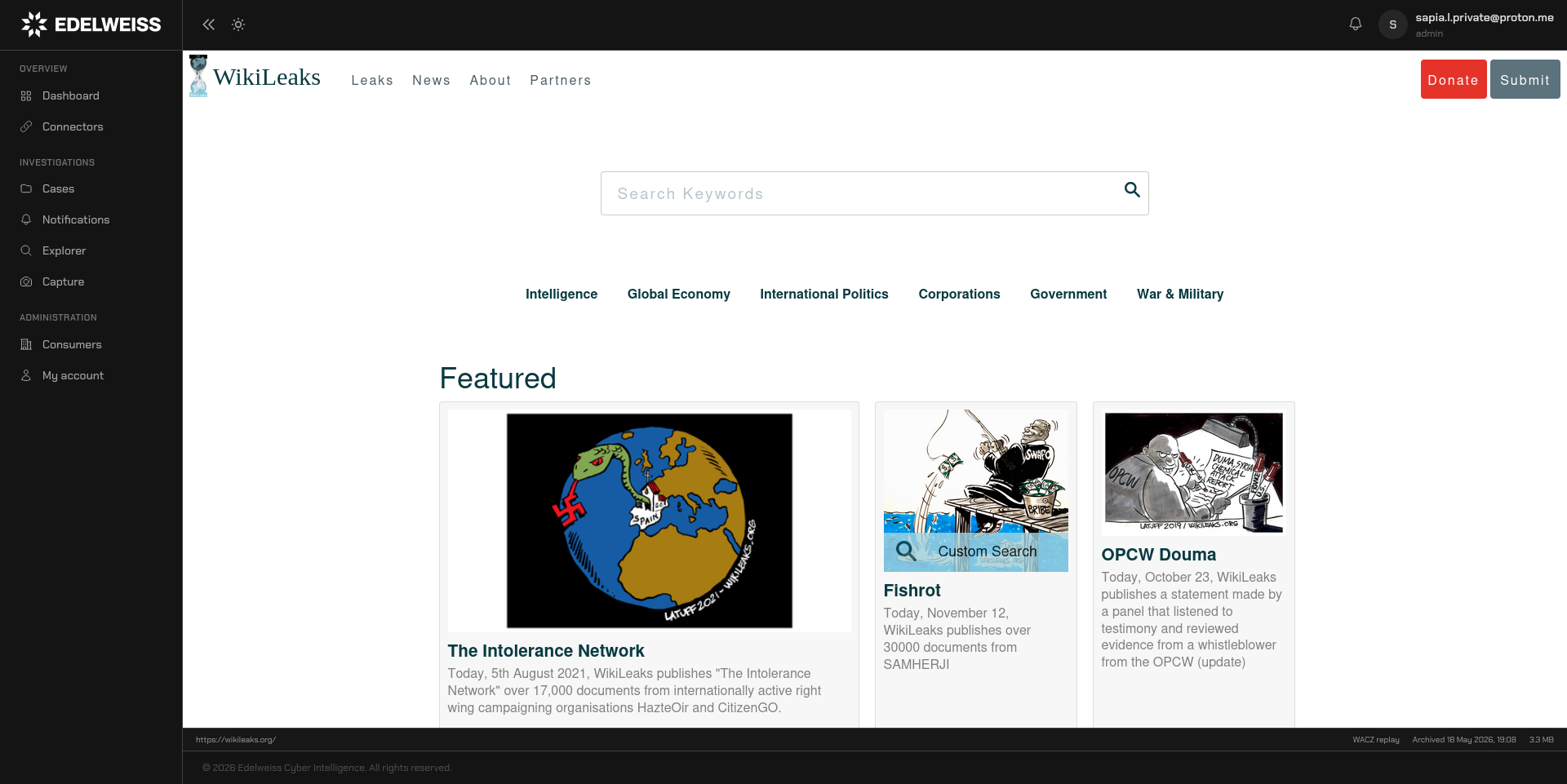 Web archiving view in Nexus