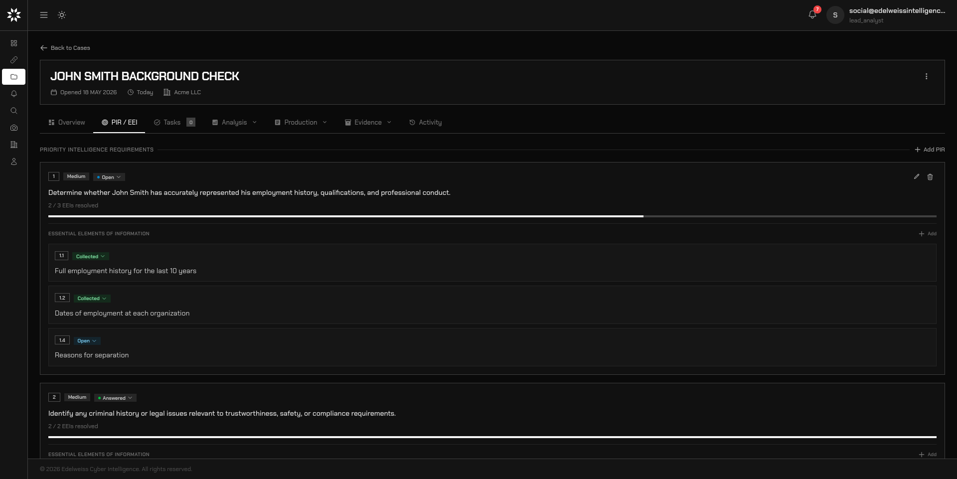 Case management view in Nexus